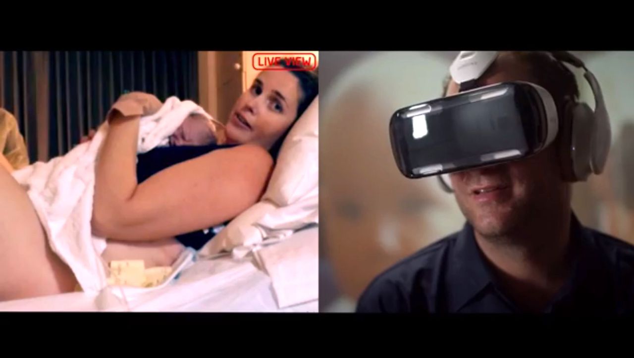Father sees the birth of his child by VR-glasses