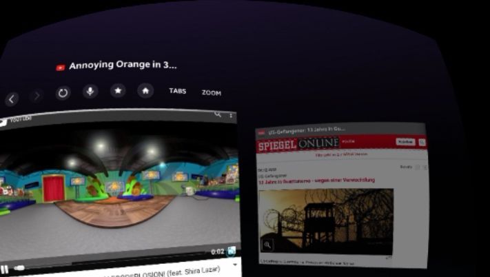 Surfen mit der Gear VR: Links ein 360-Grad-Video, rechts ein SPIEGEL-ONLINE-Artikel