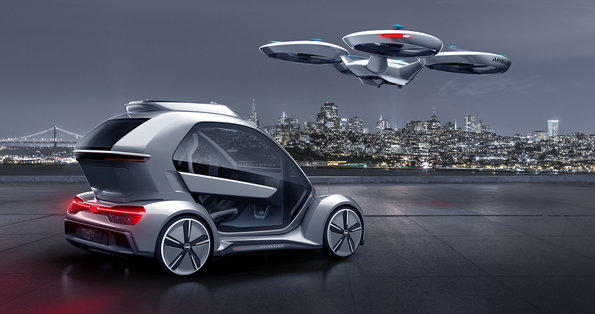 Beim modularen Konzept "Pop.up Next" setzen Airbus, Audi und andere Partner auf eine Passagierkabine, die auf einem fahrbaren Untersatz montiert oder von einem Flugtaxi transportiert werden kann. Bild: Audi