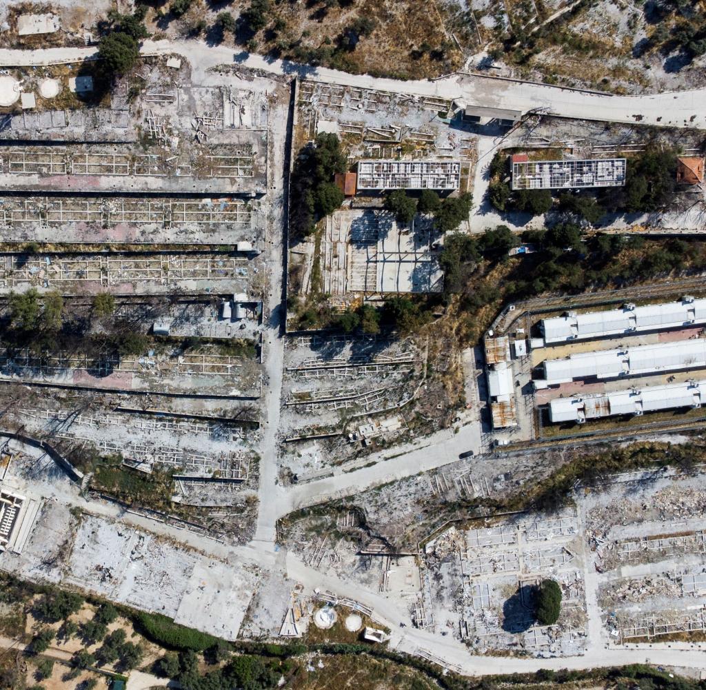 A recent drone photo of the destroyed camp on Lesbos