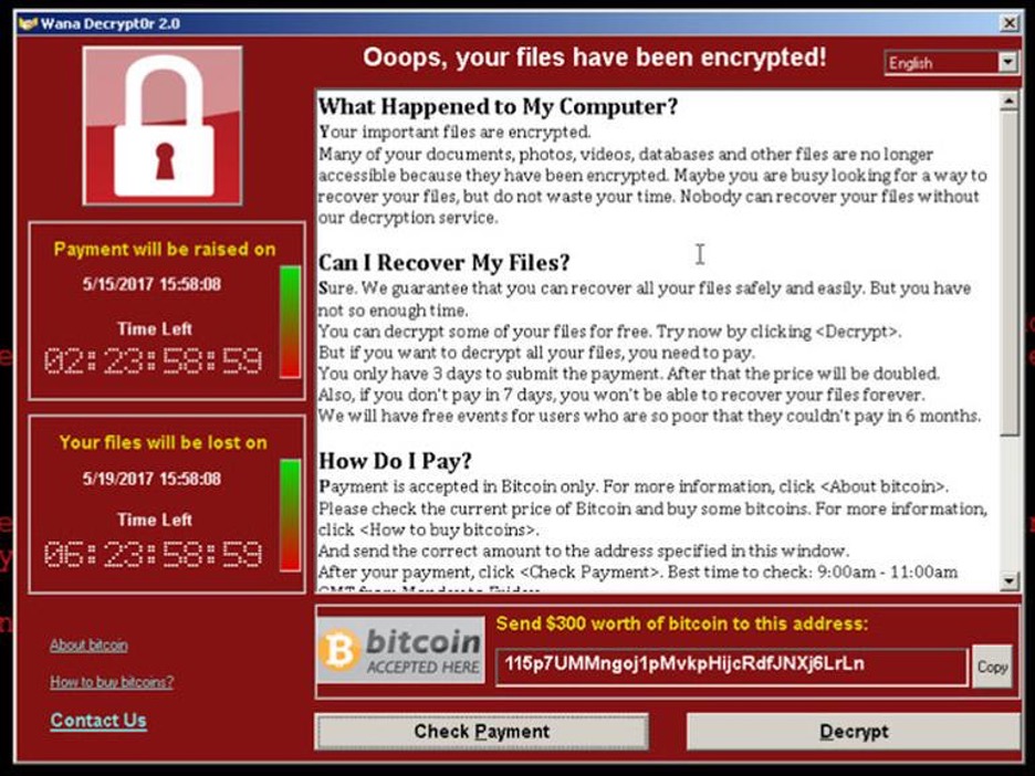 Die Erpressungs-Nachricht der erfolgreichen Ransomware WannaCry.