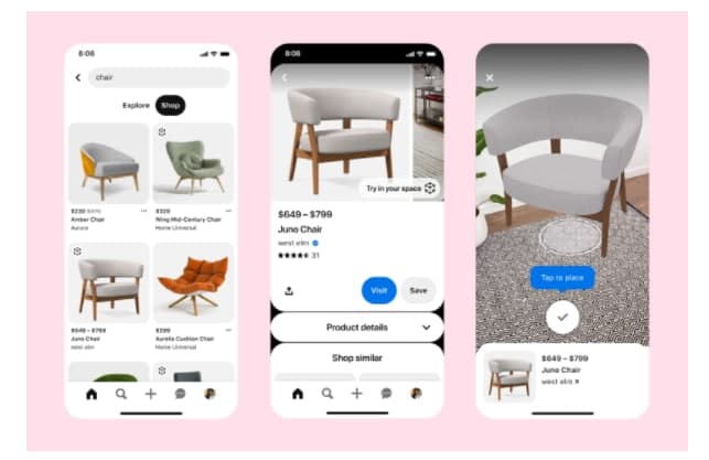 Pinterest experiments with AR furniture fitting